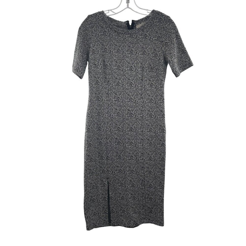 Loft Women's Sweater Midi Dress Short Sleeve Black/White Print Size 2 Front Slit